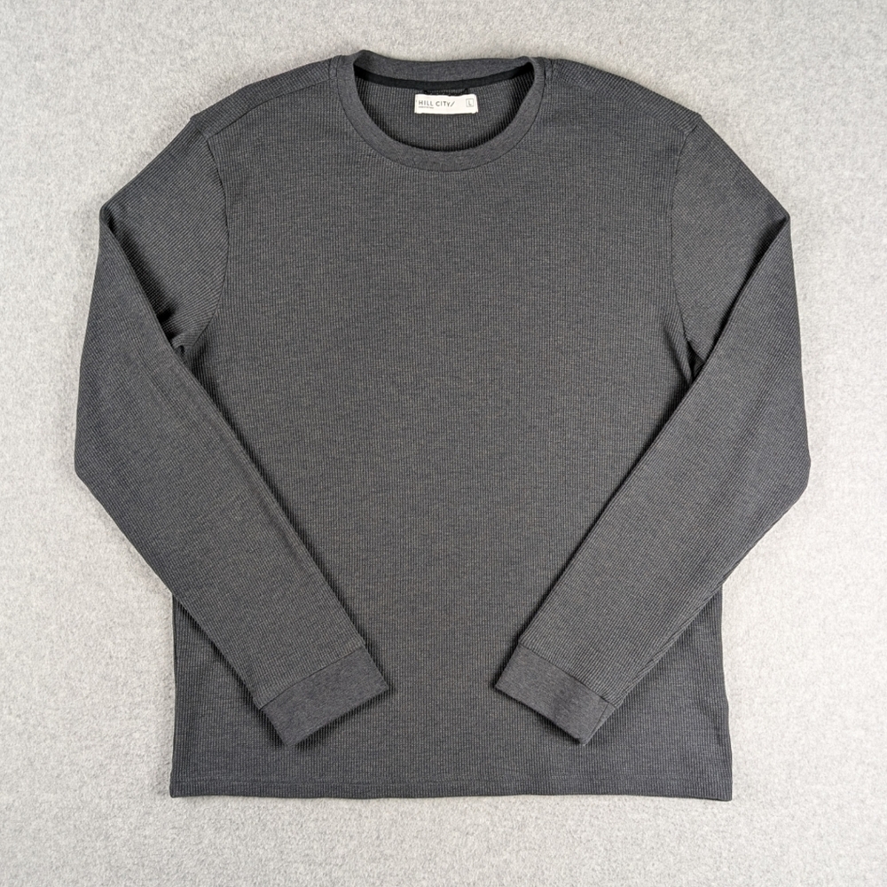 Hill City Thermal Waffle Knit Shirt Men's Large Gray Lyocell Wool Blend Crew